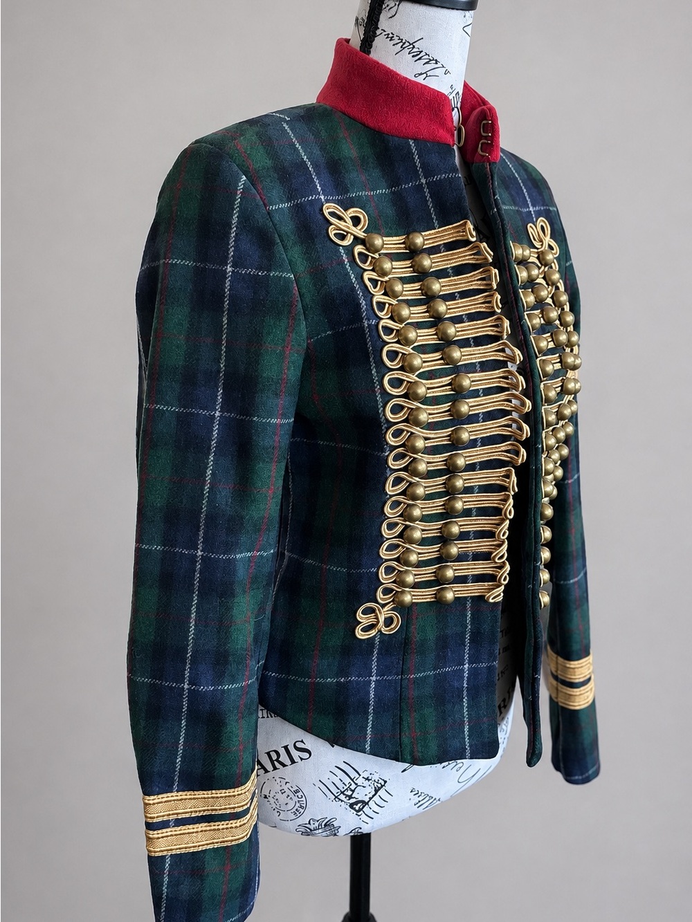 Denim & Supply Ralph Lauren Tartan Plaid Wool Military Jacket Napoleon Gold S - Picture 3 of 14